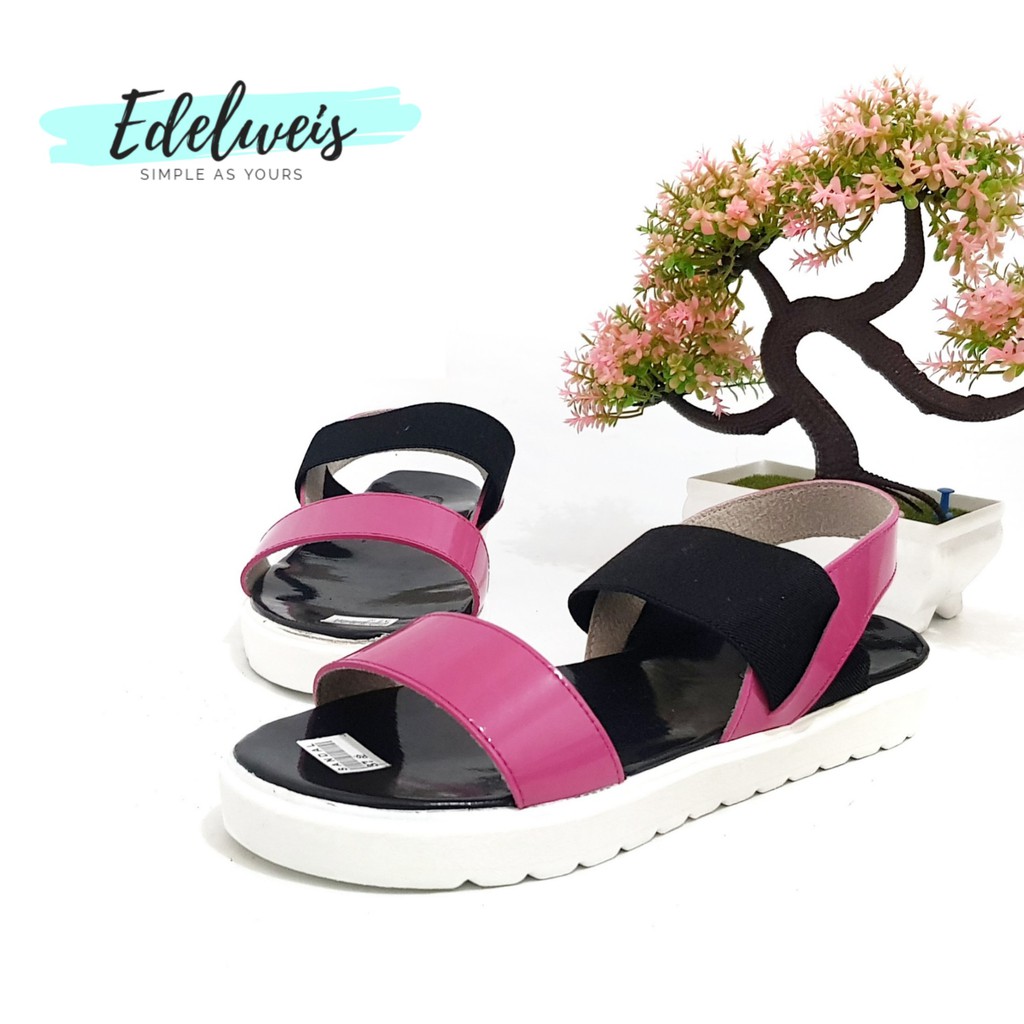 EDELWEIS Platform Sandal Wanita Docmart Alexa Elastis Talincang Merah Biru Pink