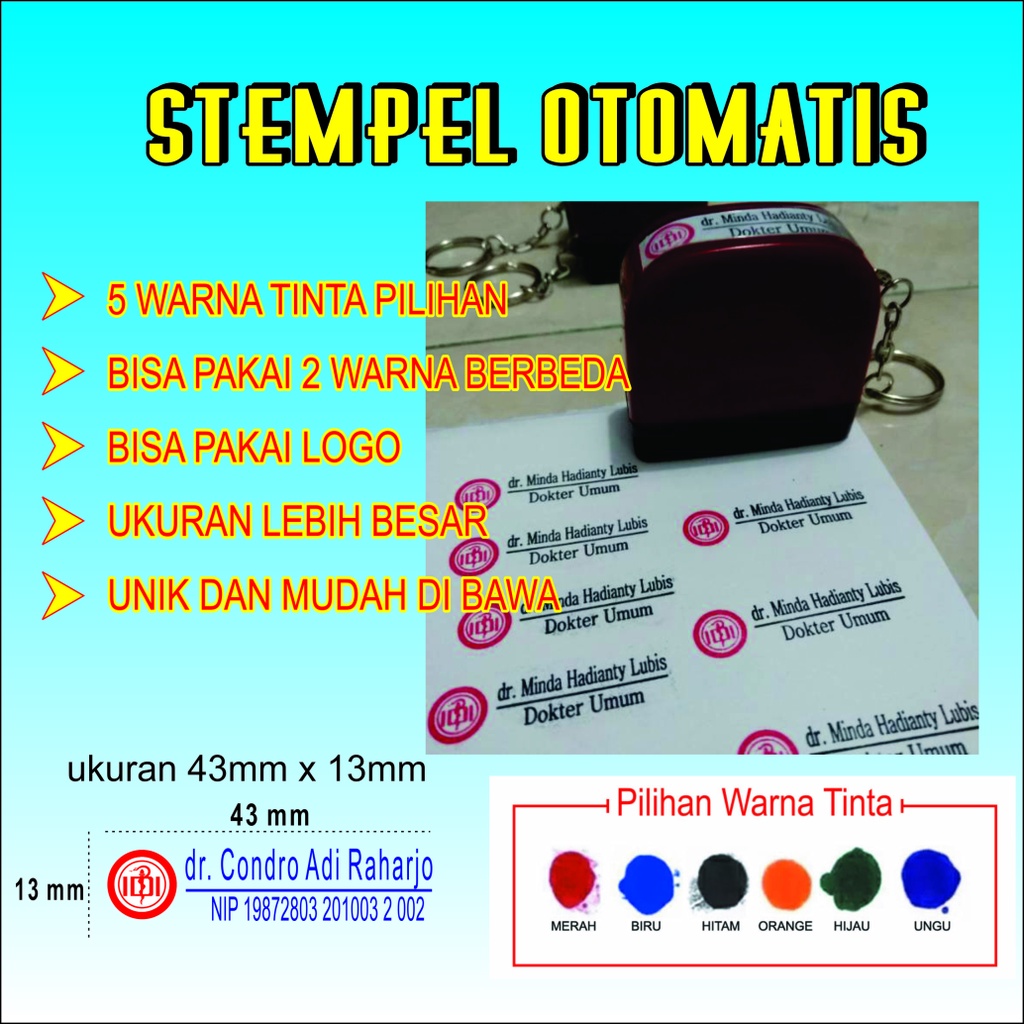 

Stempel Nama Otomatis, NIP, Dokter, Logo, Lunas