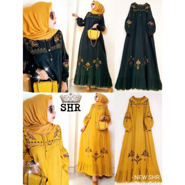 30 READY !!! ORI SHR !!! MAXY GAMIS SOFT JEANS BORDIR BUNGA BUSUI