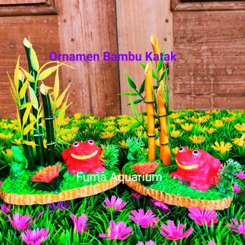 Relief Ornamen Hiasan Dekorasi Aquarium Aquascape Model Bambu Katak