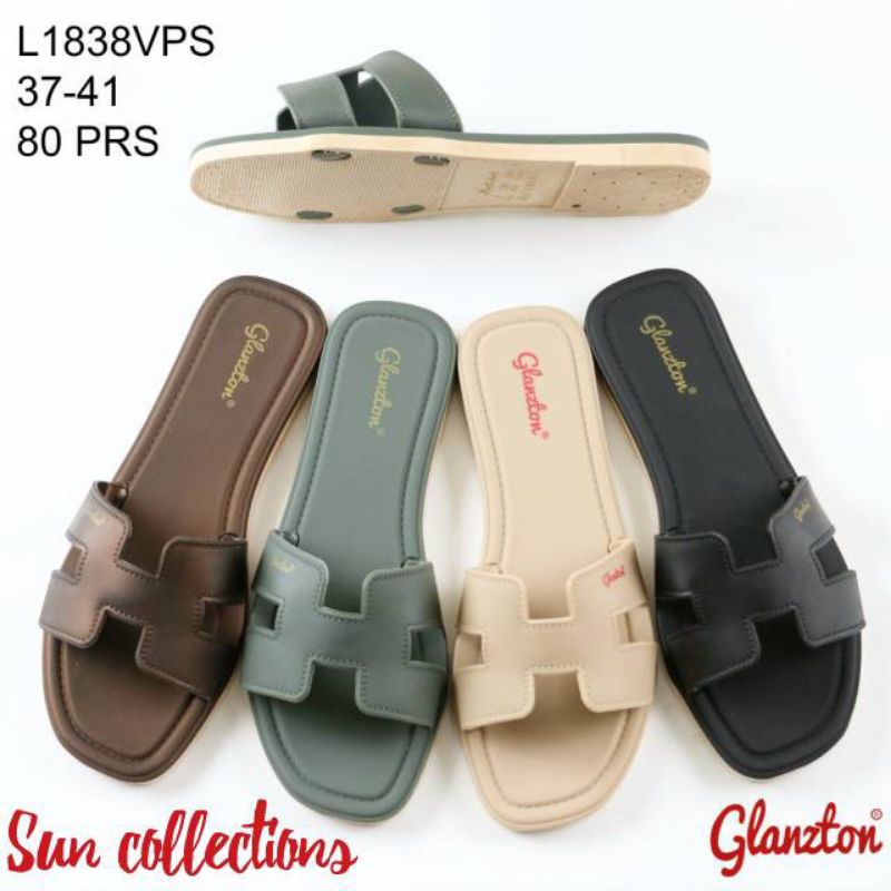 Sandal Flat Wanita Casual Jelly Shoes Polos Merk Glanzton