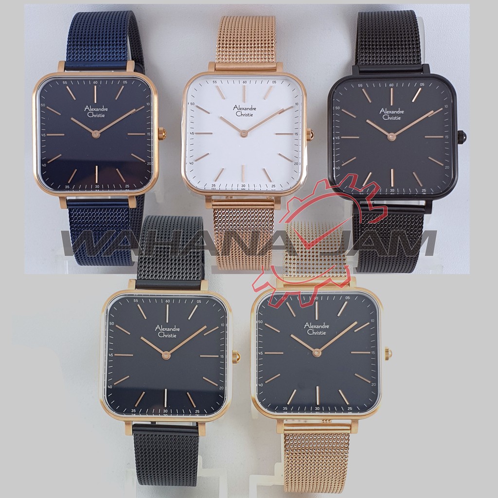 Alexandre Christie AC 2825 LD / Jam Tangan Wanita AC2825 Kotak Rantai Pasir Rosegold Hitam Alexander
