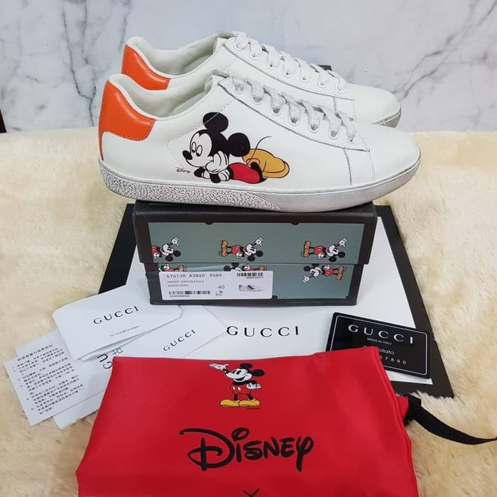 Sepatu Gucci Ace Sneakers Disney Mickey Mouse Sport Import Original Running Terbaru