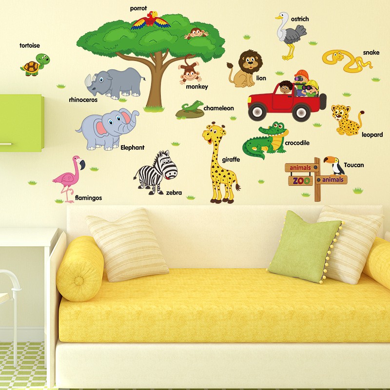 RELIZA WALL STICKER POHON ANIMAL HEWAN ANAK JERAPAH STIKER DINDING S9084