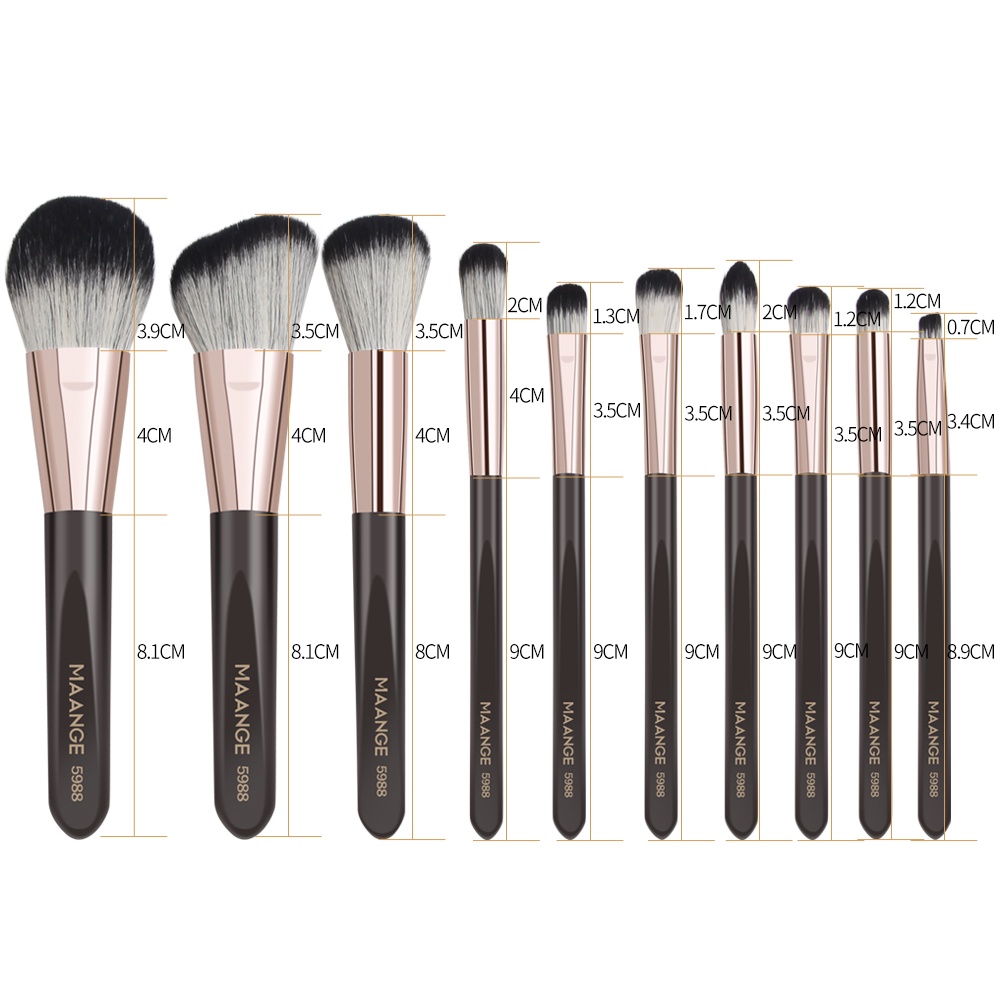 MAANGE 10Pcs Professional Makeup Brush Set Soft Comfortable Nylon Bristles Wood Handle Beauty Tools