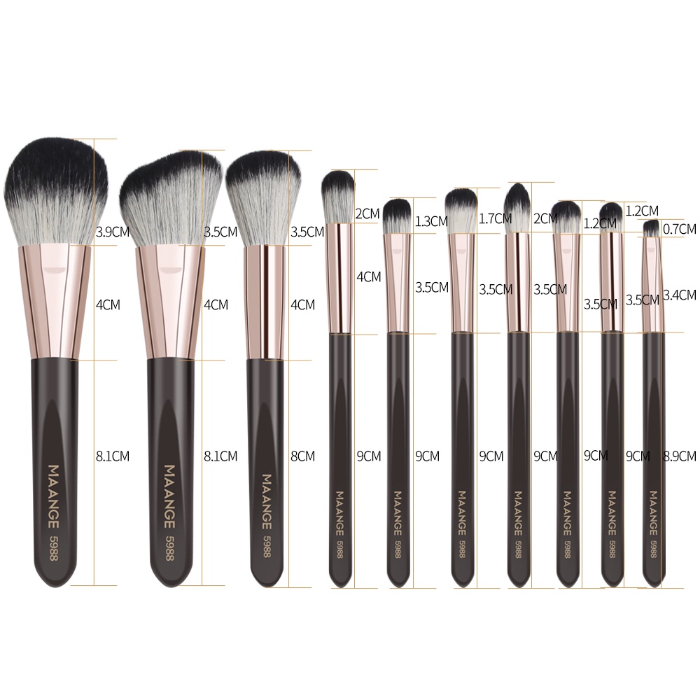 MAANGE 10Pcs Professional Makeup Brush Set Soft Comfortable Nylon Bristles Wood Handle Beauty Tools