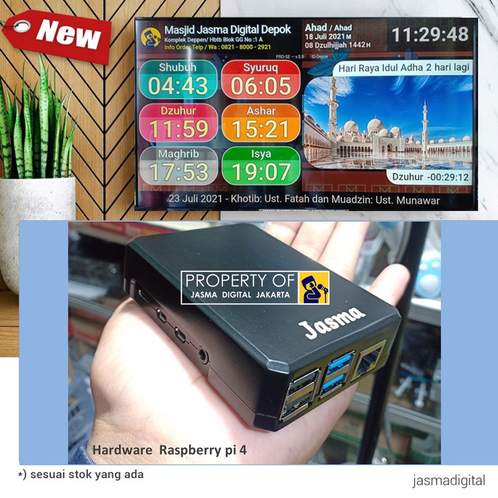 Jasma Versi Spesial Edition PLUS Jam Sholat Masjid/ Musholla TV LED dan Papan Informasi Digital