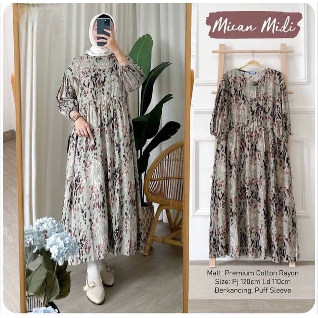 Midi Dress Rayon Viscose Premium Lengan Panjang Baju Wanita Korean Style Import Kekinian