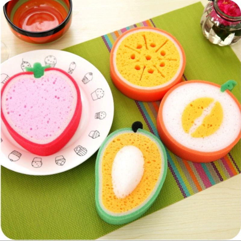 FRUIT SPONGE - Spons Cuci Piring Motif Aneka Buah Buahan Tebal