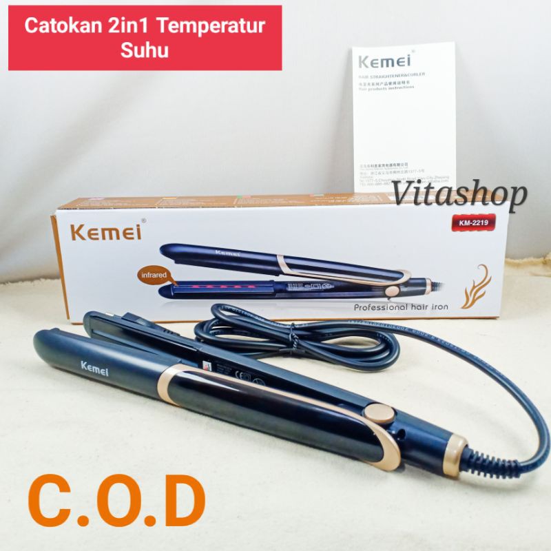 Catokan Rambut KEMEI KM-2219 Catok Infra Red Hair Crimper Profesional Salon 2IN1 Lurus And Curly