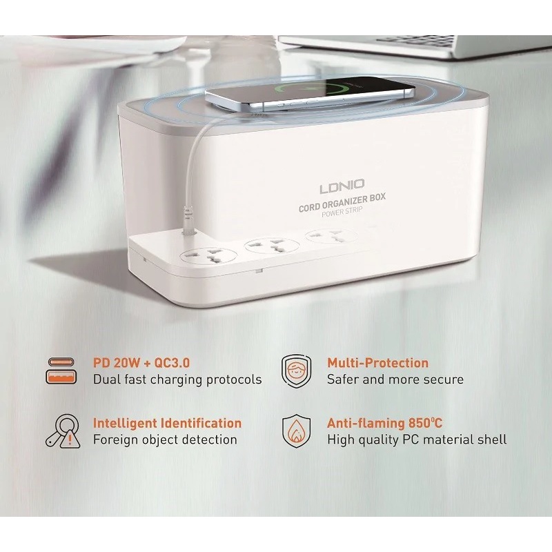 LDNIO SCW5354 - Management Power Strip Box - 15W Wireless Charging