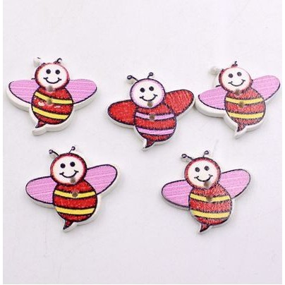 Kancing Kayu Dua Lubang - Smiling Bee Style (10pcs)