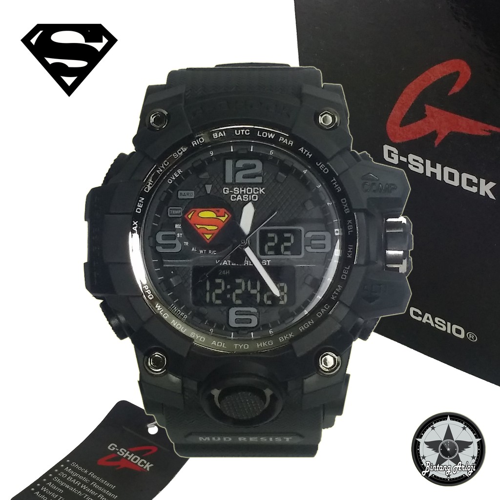 { EXCLUSIVE } JAM TANGAN SUPERMAN DUAL TIME (FULLBLACK)