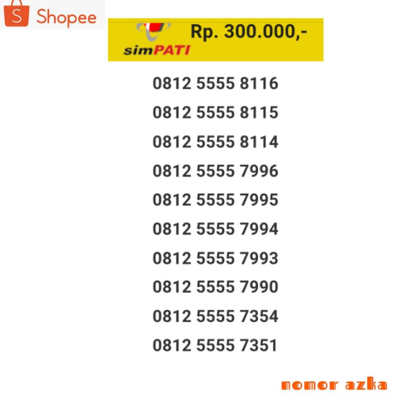 Kartu Perdana Simpati kuartet 5555 rapi 0812 5555 xxxx