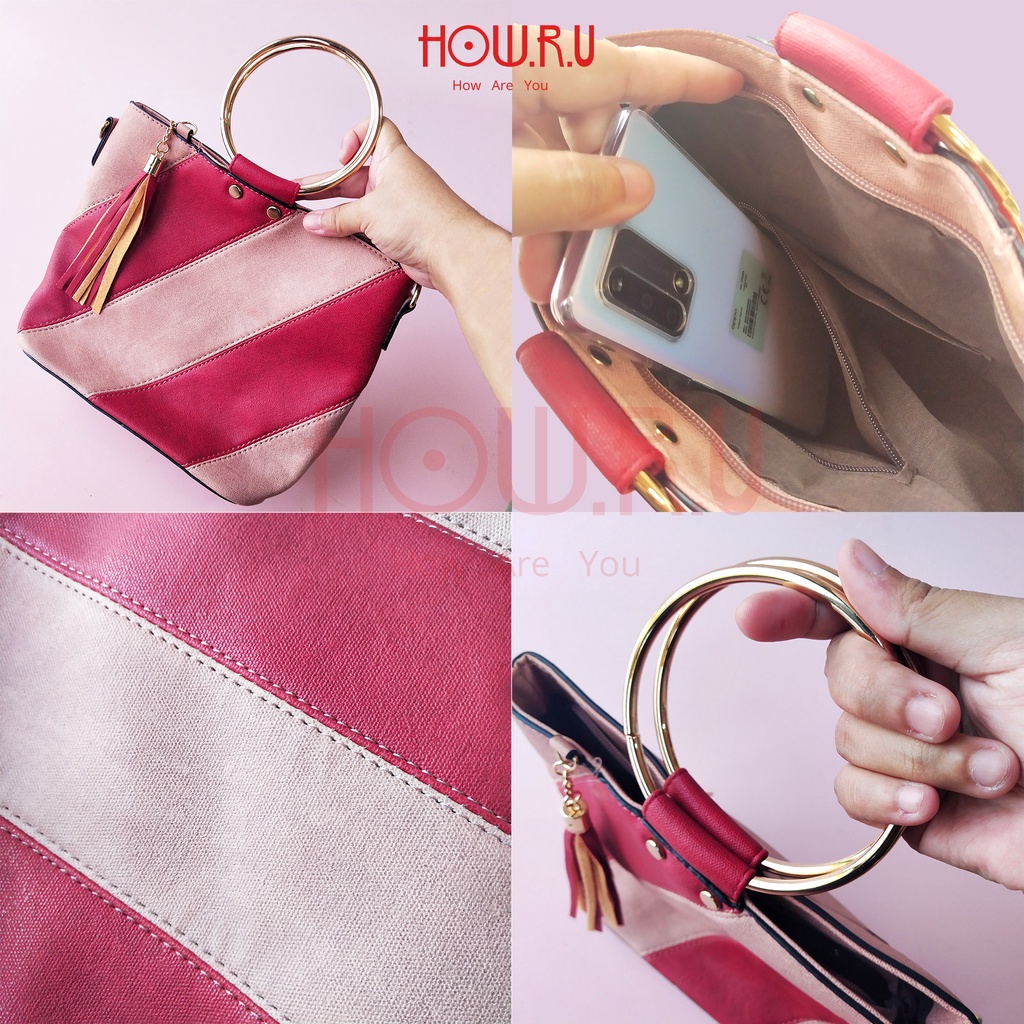 HOW.R.U | Hand Bag Gagang Emas / Tas Selempang Wanita Korea / Elegan Sling Bag 9501