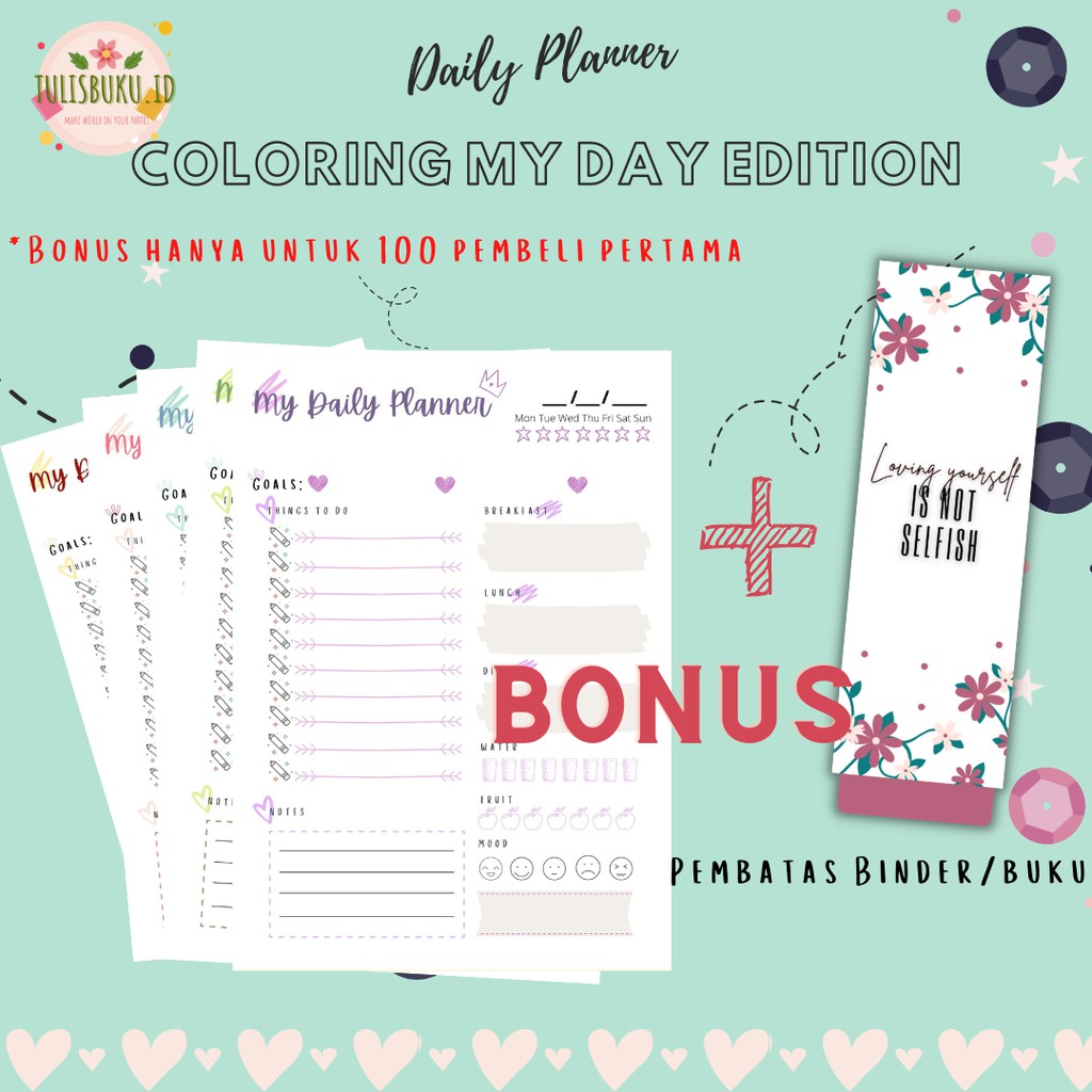 

DAILY PLANNER COLORING MY DAY EDITION LOOSE LEAF ISI BINDER A5 / B5 LUCU PASTEL BY TULISBUKU.ID