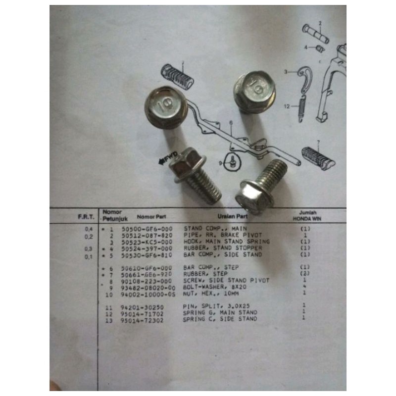 Baut barstep step depan honda win 100 grand prima supra c70 Cb original