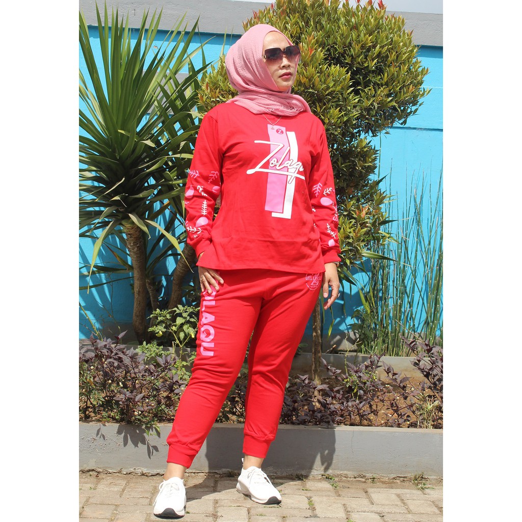 Setelan Zolaqu Merah / Setelan Baju Trainning Olahraga Wanita / Sport Senam Gowes Bicycle Terlaris