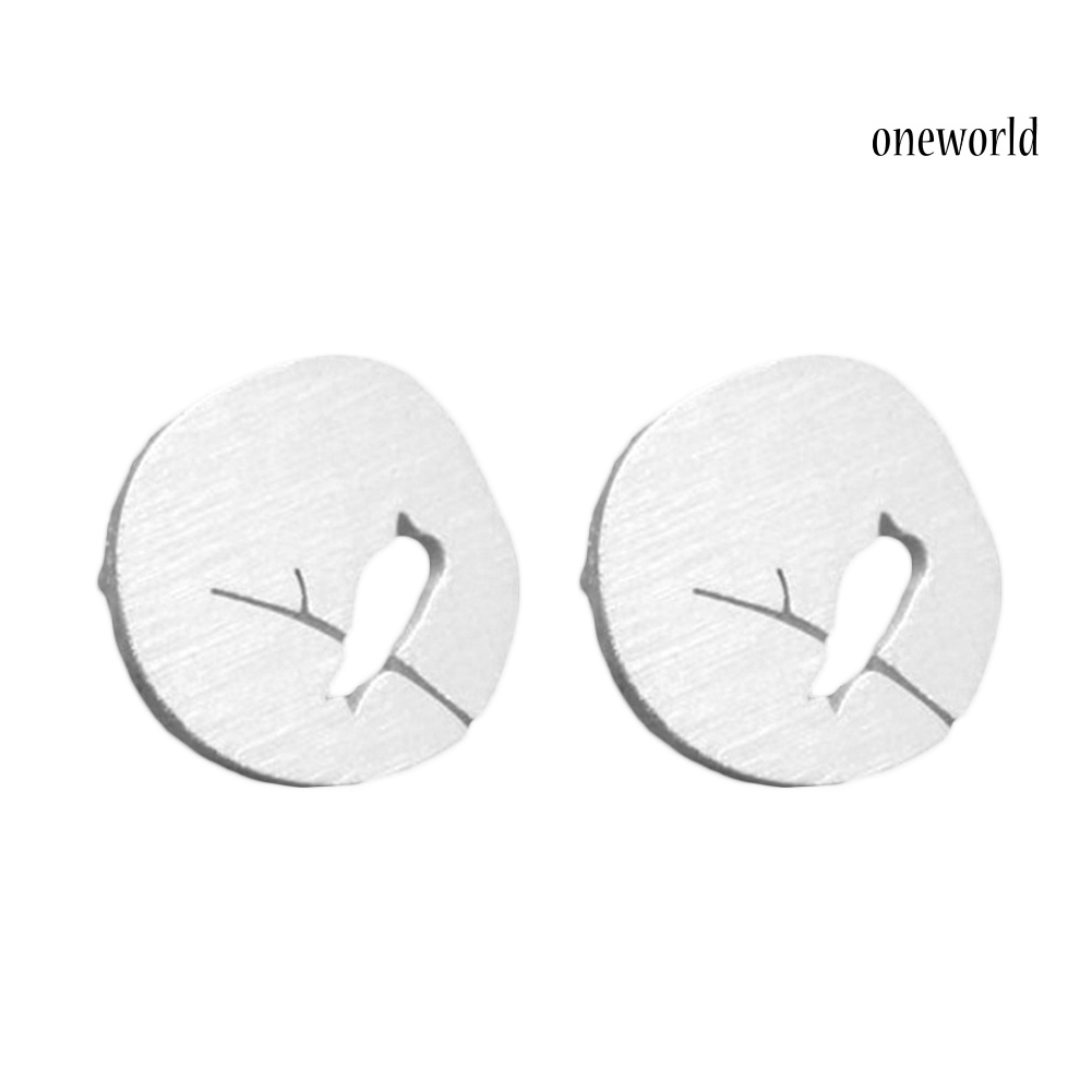 OW@ Cute Women Hollow Bird Branch Irregular Geometric Ear Stud Earrings Jewelry Gift