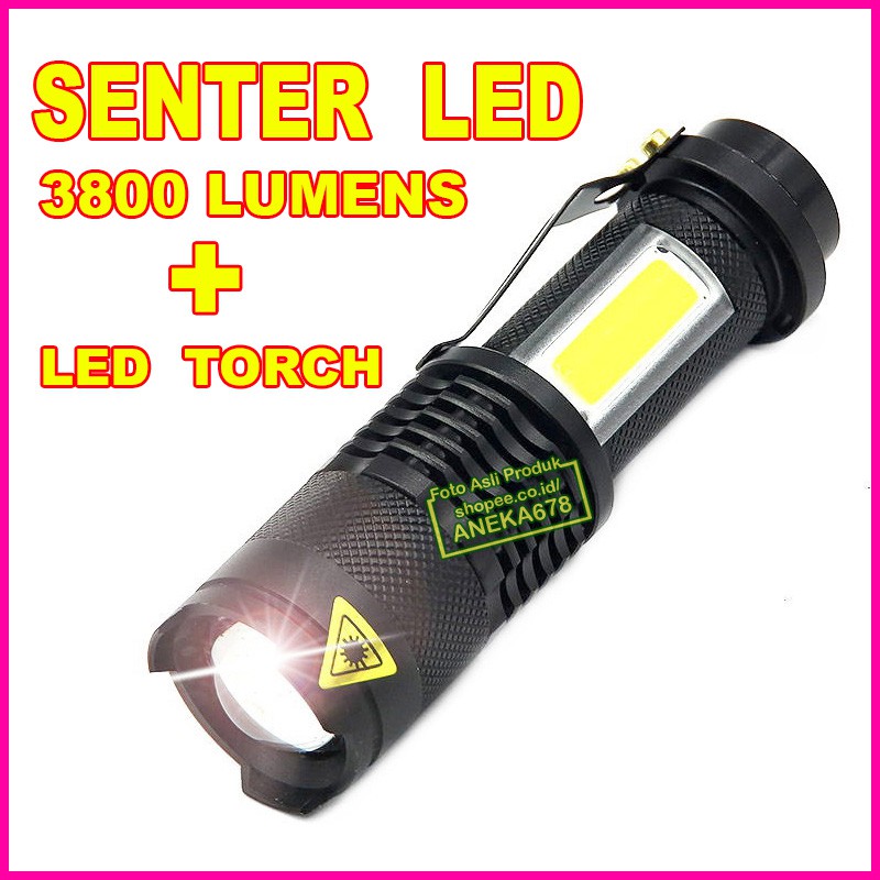 SENTER LED 3800 LUMENS WATERPROOF POCKETMAN COB ZOOMABLE TORCH CREE