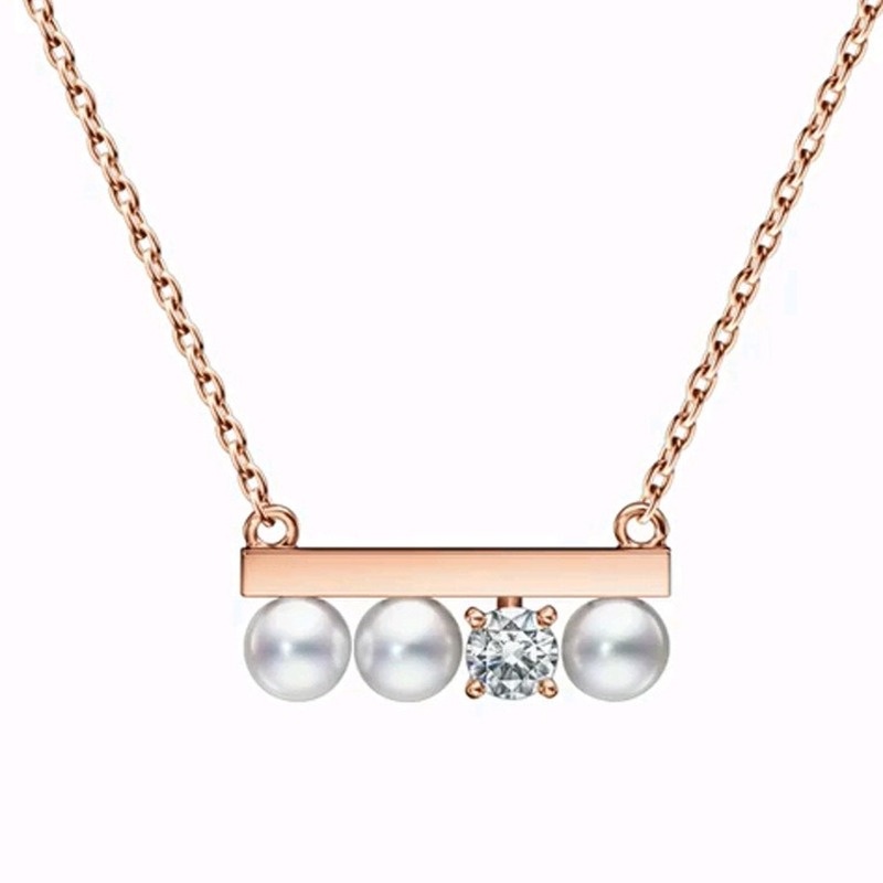 Natural Pearl Balance Beam Diamond Inlaid Clavicle Chain