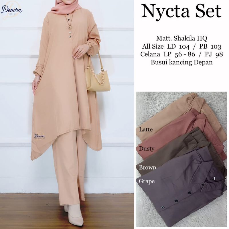 ONE SET WANITA - NYCTA SET BY DENORA - SETELAN POLOS MUSLIM | BAHAN SHAKILA TUNIK CELANA BUSUI