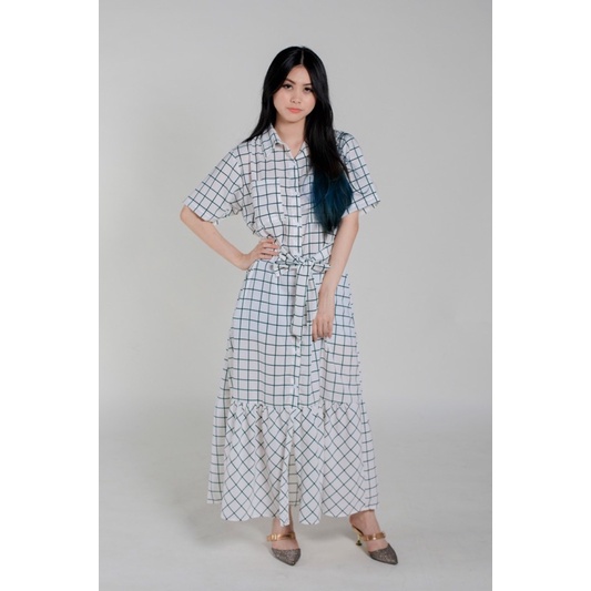 marketonline dress panjang motif kotak kotak / longdress casual