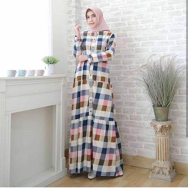 Lauren Maxy / Gamis Linen Murah Motif Kotak