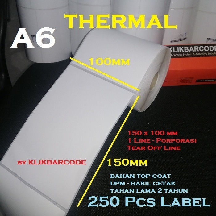 

LABEL STICKER BARCODE DIRECT THERMAL 100 MM X 150 MM / 4 X 6 INCH-250p