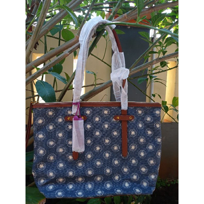 fossil felicity tote blue white
