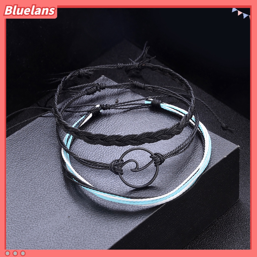 Bluelans 3Pcs Bracelet Multilayer Bohemia Rope Braided Wave Circle Wristband