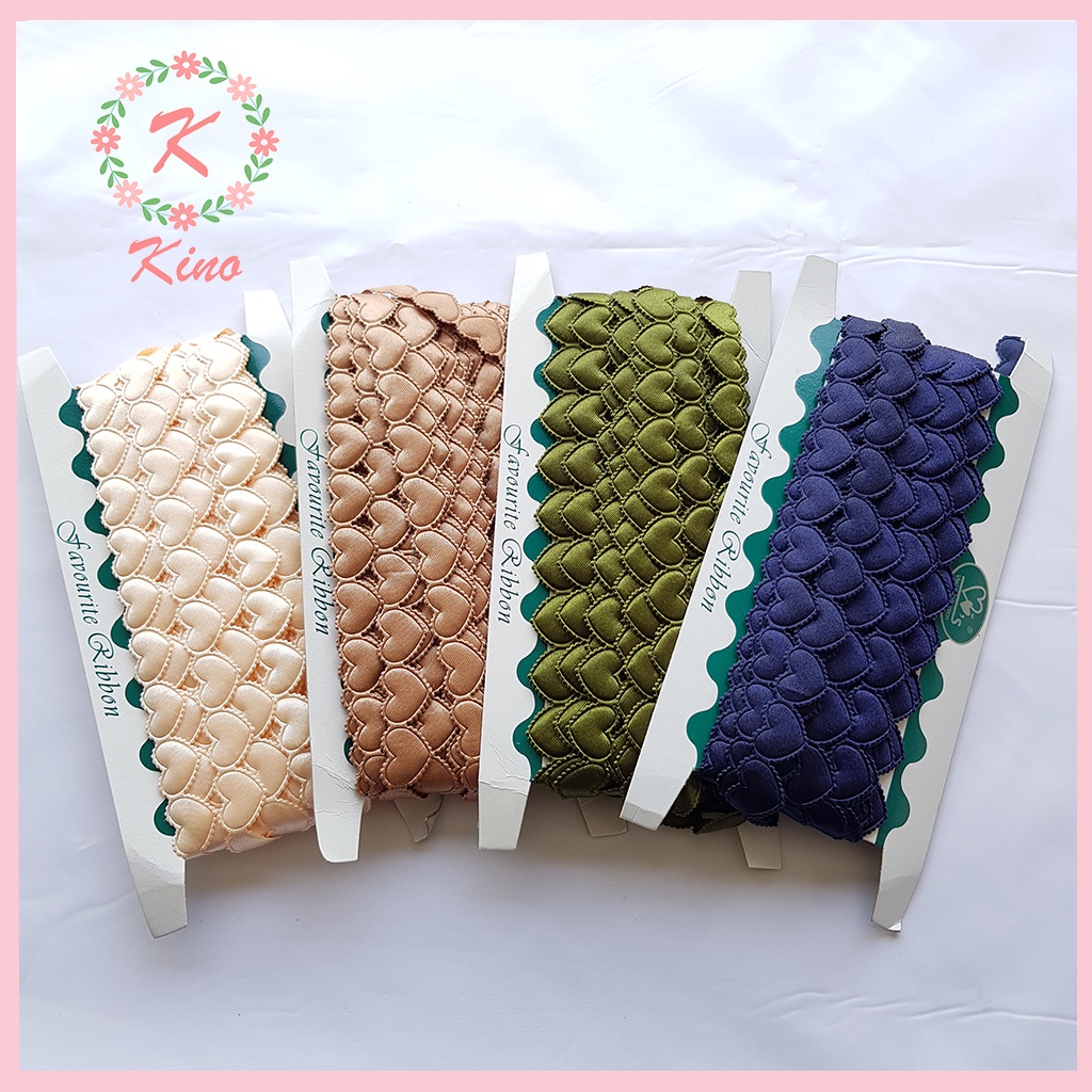 [PER ROLL] Renda hati love bahan satin -  lebar 2 cm vintage rustic hiasan mukena jilbab wanita souv