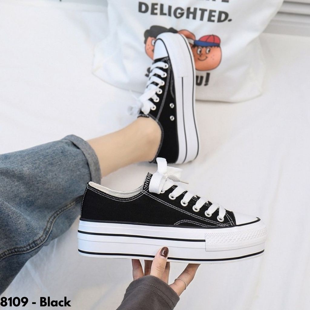 Gypsy - Highsole Sepatu Sneakers Kanvas Wanita Dewasa Import Sole Karet Slop Seoatu Snakers Hitam Cewek Remaja Canvas Snekers X8109