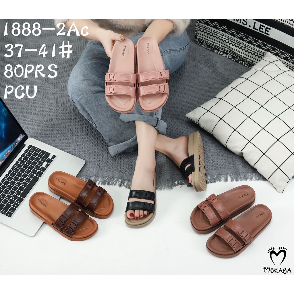 ( Best Seller ) Sandal Slop Wanita Gesper ban 2 Cantik Keren Import Mokaya / Size 37-41(1888/1888-B)
