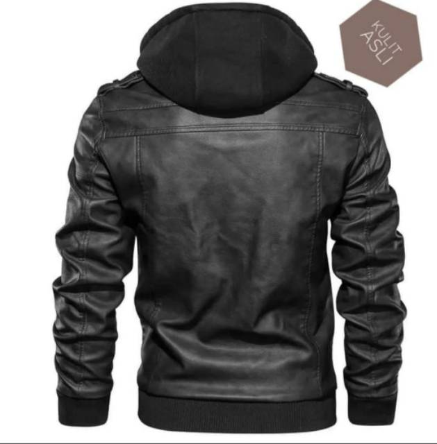 Jaket kulit hoddie pria / jaket kulit asli domba super /jaket kulit musim dingin /jaket kulit bikers