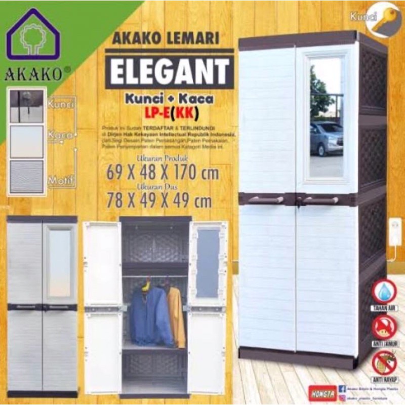 LEMARI PLASTIK 2 PINTU KACA AKAKO/ LEMARI KACA LP-E (KK) ELEGANT AKAKO LEMARI RAK GANTUNG KACA AKAKO