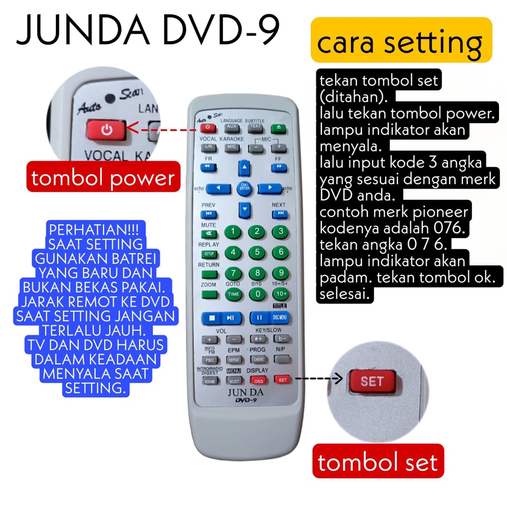 REMOTE MULTI UNIVERSAL DVD 9 JUNDA BERBAGAI MEREK