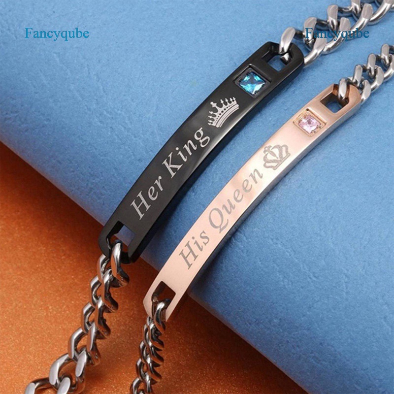 Fancyqube Gelang Desain His Queen Her King Bahan Stainless Steel Untuk Pasangan