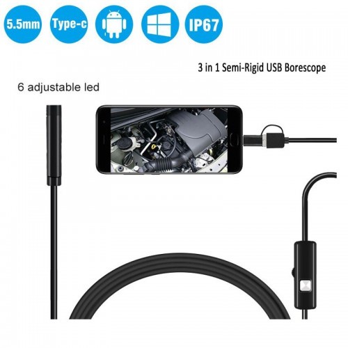 Kabel Kamera Android USB Endoscope Camera Mini 5.5mm Cable Semi Rigid Otoscope Borescope Inspection HD 1200P IP68 Waterproof Endospi Kamera Mini Otoskop Y101 i10 i11 i15