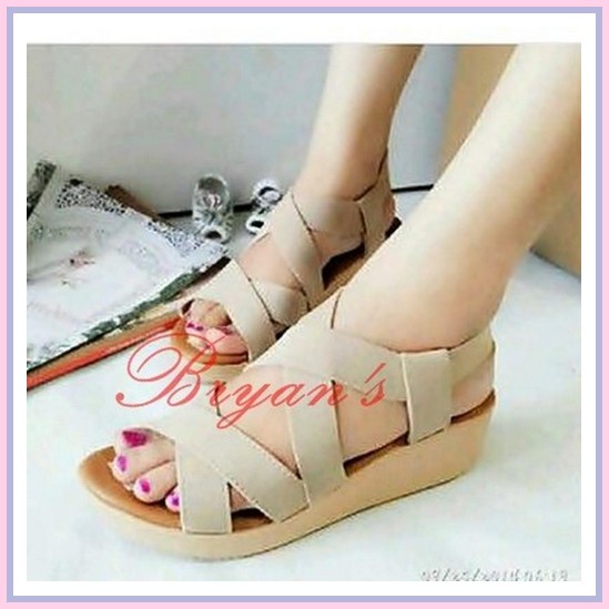 Sandal Wedges Sofiya Asli - 7221-4 Wedges Karet S35 Krem