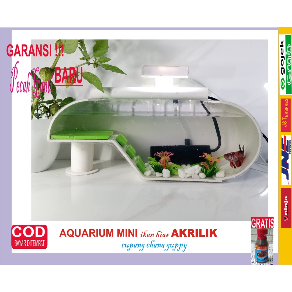 Aquarium Mini Akrilik Kura Kura Ikan Hias Ukuran Besar PLus Mesin Filter air
