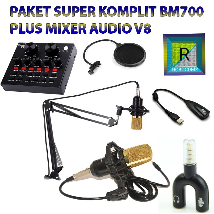 PAKET SUPER KOMPLIT BM700 PLUS MIXER AUDIO V8s