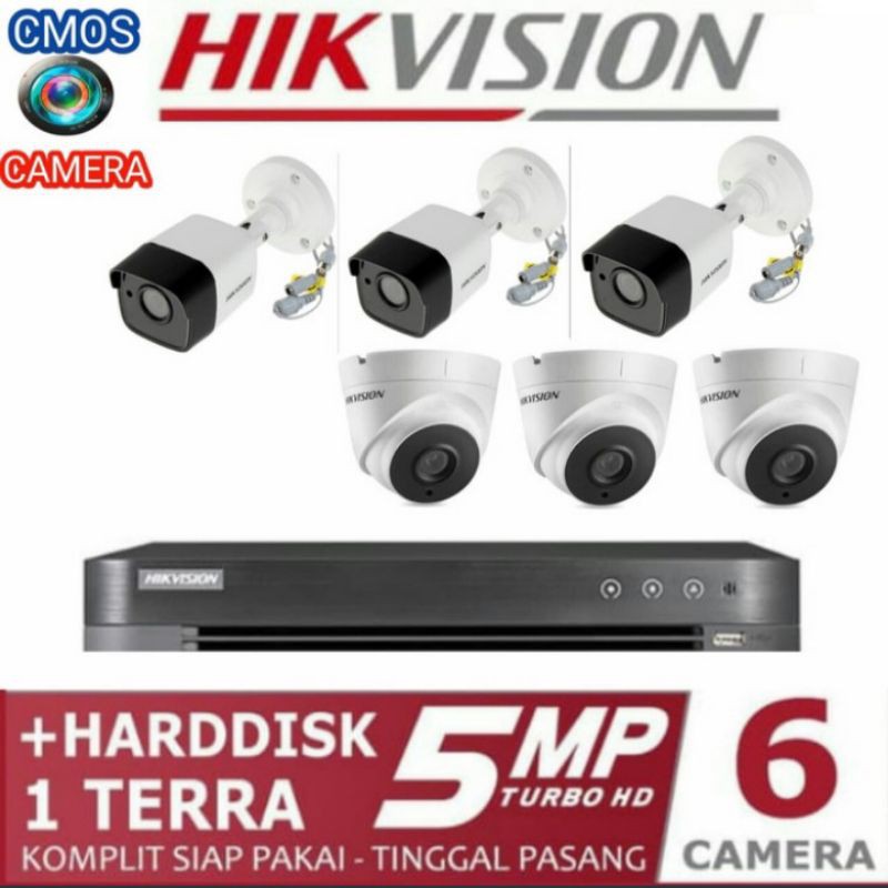 PAKET CCTV HIKVISION 5MP 8 CHANNEL 6 KAMERA KOMPLIT + HARDDISK 1 TERRA