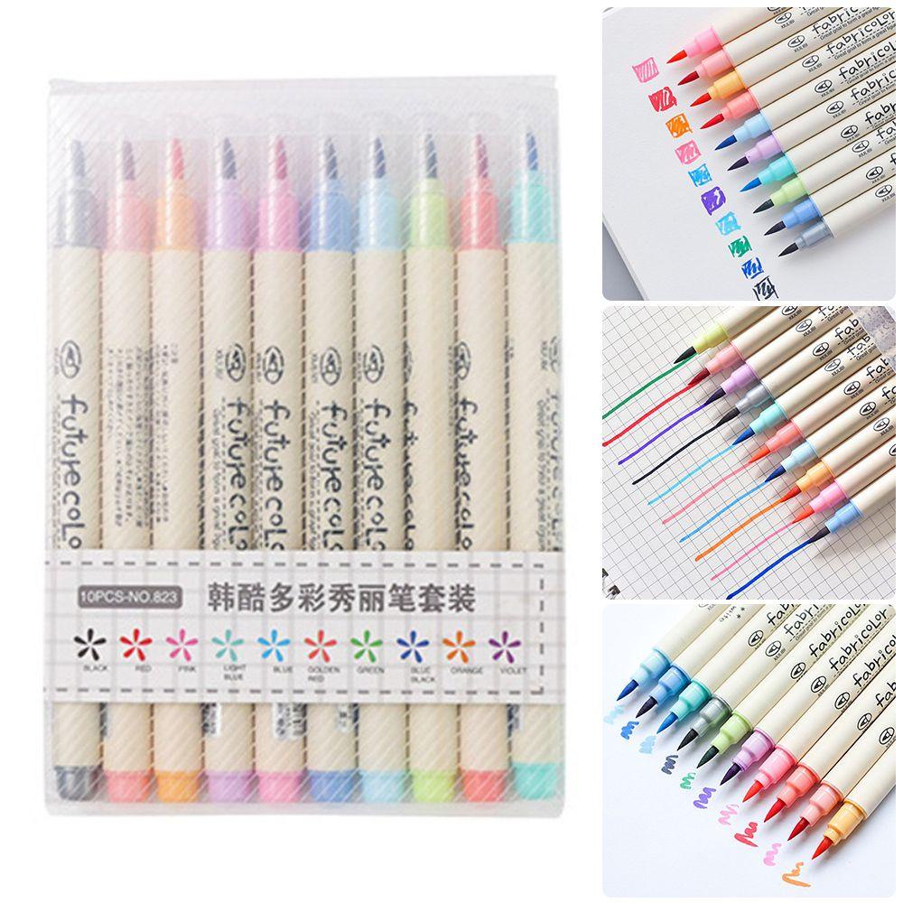 Nanas 10PCS Set Pulpen Cat Air Gambar Warna-Warni Alat Seni Untuk Gambar Grafis Pemula Kepala Lembut