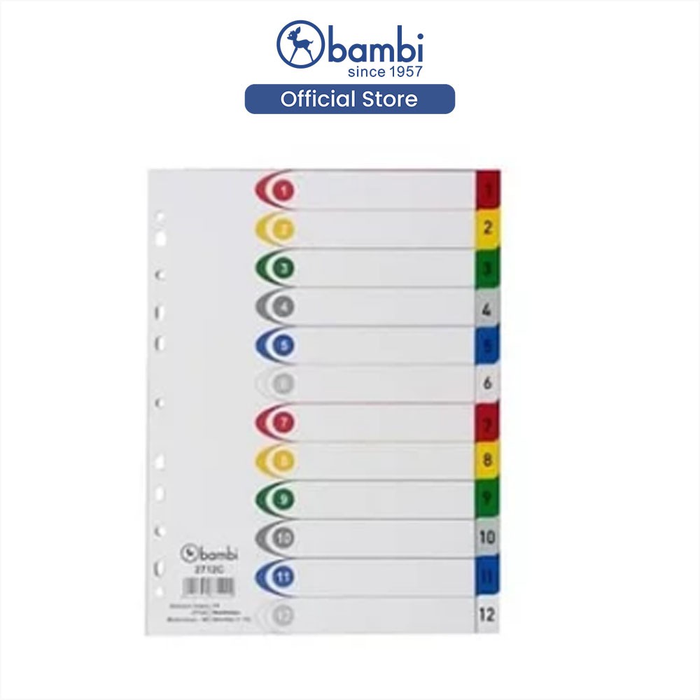 

Bambi Isi Binder A4 Divider & Indexes Pembatas Kertas Binder Edisi Numeric Index Multicolour 1-12 Monthly Original