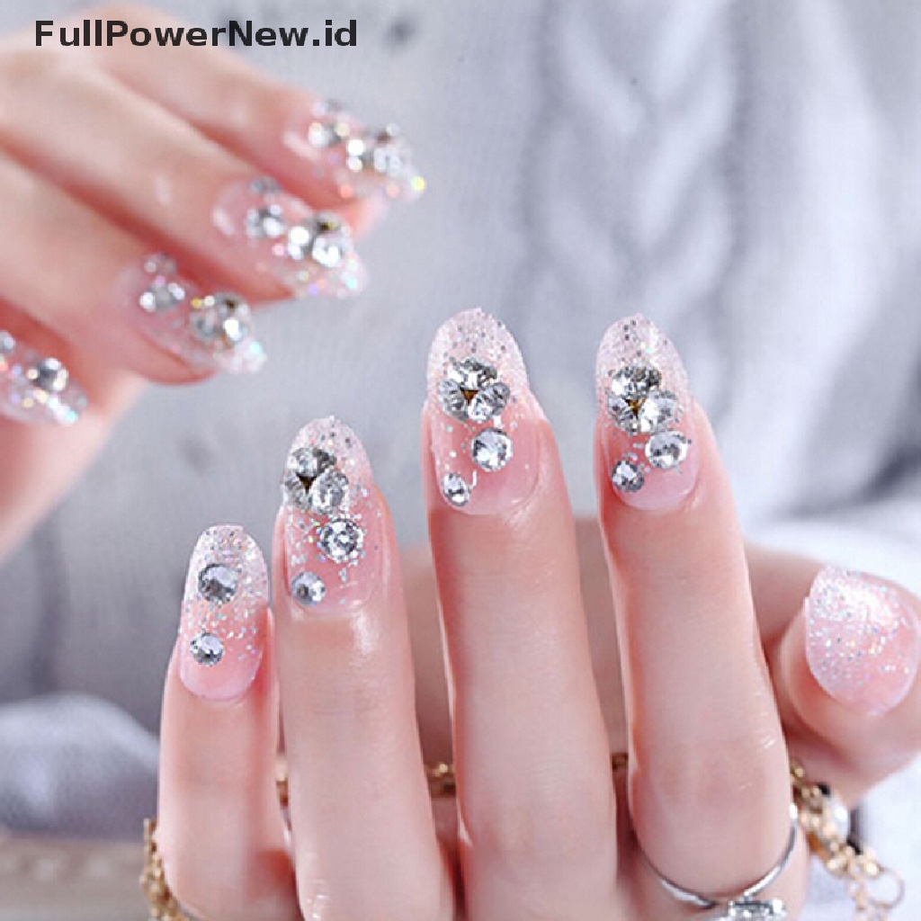 24 Pcs Kuku Palsu 3d Warna Pink Transparan Aksen Berlian Imitasi Dengan Lem Untuk Pengantin