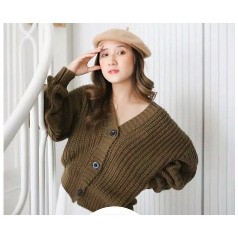 Elena Kancing Rajut/ Cardigan Crop Oversize