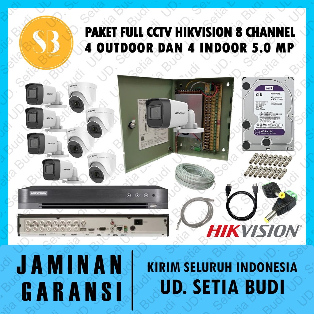Paket FULL CCTV Hikvision 8 Channel 4 Outdoor dan 4 Indoor 5.0 MP