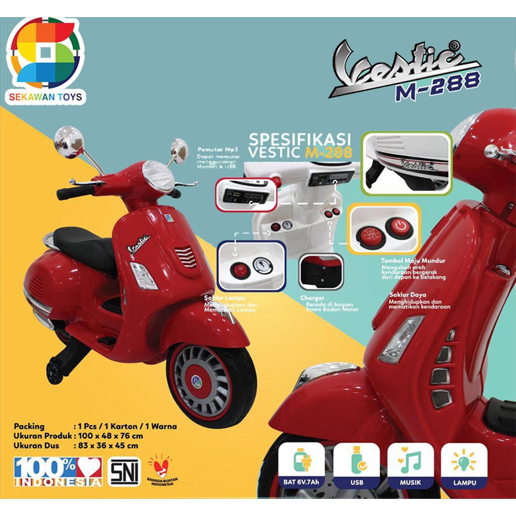 Mainan Motor Aki Anak/ Motor Aki Anak Vespa/ Motor Aki Anak Vestic PMB