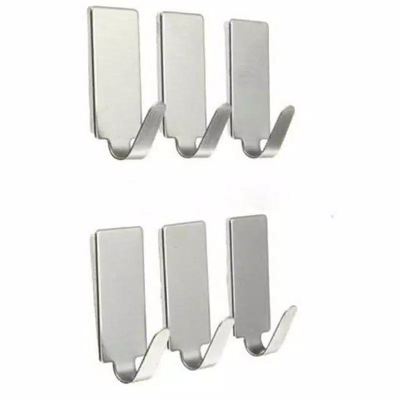 Gantungan Dinding Tembok Serbaguna Tempelan Hook Stainless Steel 6 Pcs